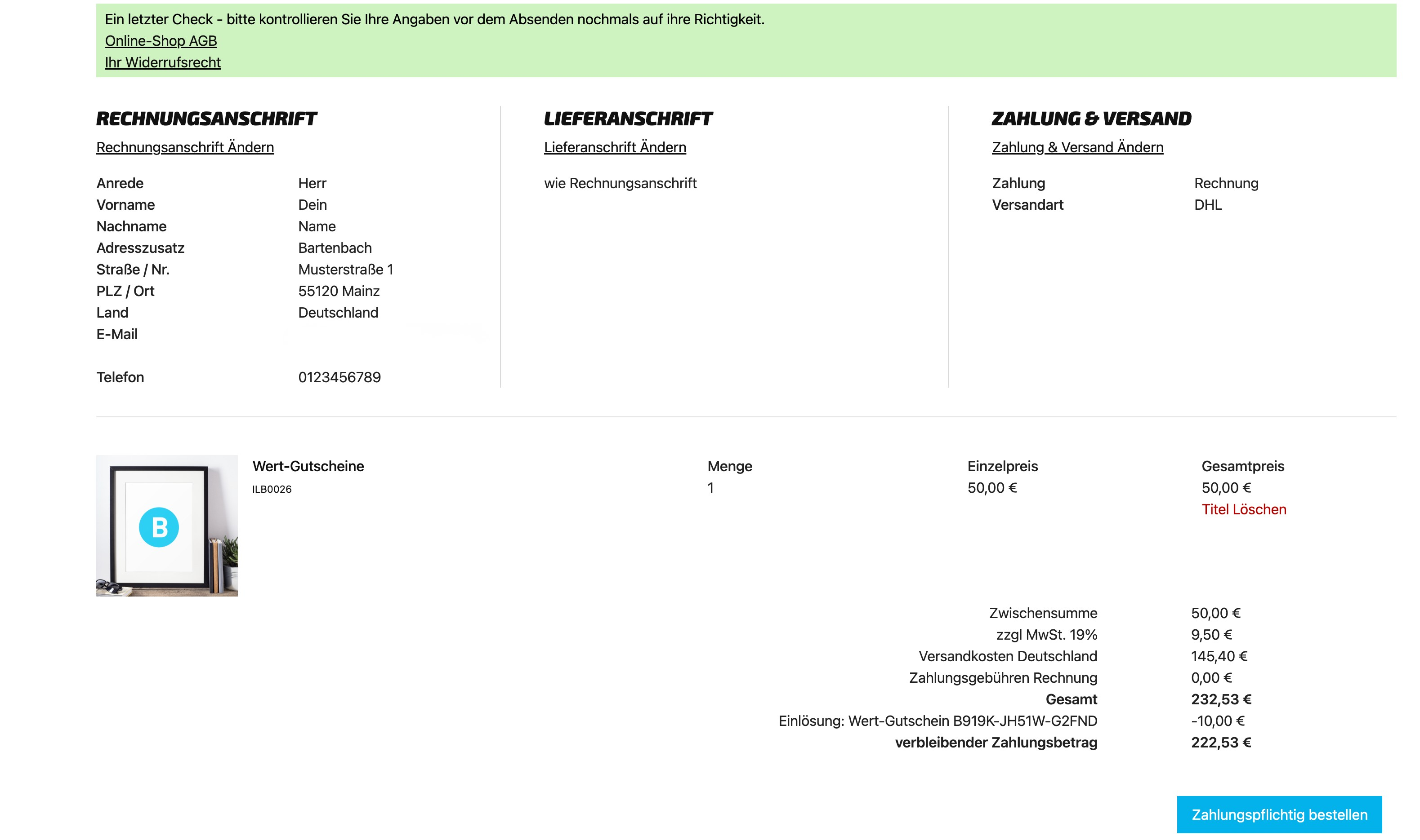 Verwaltung der Wertgutscheine